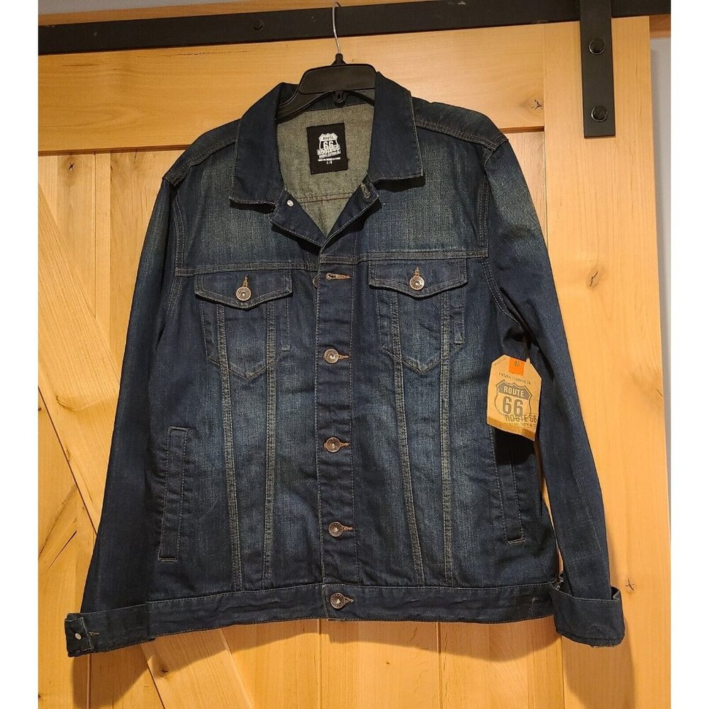 New! Route 66 Trucker Jacket Young Men's L Blue Button Flap Pocket Cotton Denim